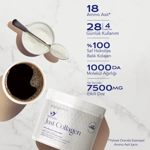 JUST Collagen | 1000 Da Yüksek Biyoetkinlik Premium %100 Saf Nötr Tat & Koku Tip 1 Balık Kolajeni Diyet Takviyesi 28 Gün
