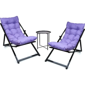 Katlanabilir Minderli  Bahçe Balkon  Teras Şezlong 2 Şezlong 1 Sehpa (Siyahiskelet )