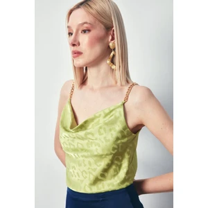 Zincir Askılı Saten Bluz - Yağ Yeşili