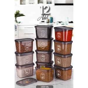 Kitchen Life 12 Adet Etiketli Dikdörtgen Baharatlık Takımı Seti 1300 ml Süper Set