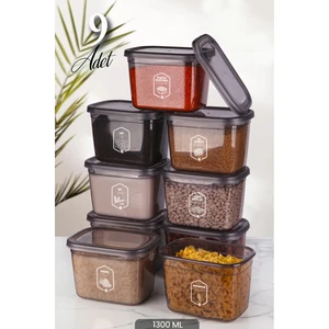 Kitchen Life Avantajlı 9'lu Antrasit Moly Dikdörtgen Saklama Kabı Seti 1300ML - Çoklu Set Yapılabilen Set Erzak