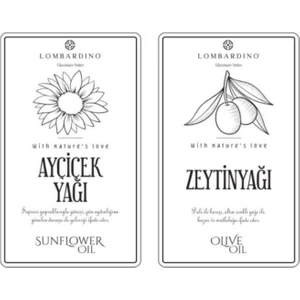 Lombardino 2 Adet Zeytinyağı ve Ayçicek Yağı Etiketi Sticker Seti 11 x 6 6 cm Beyaz