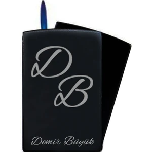 Hediye Shop Kişiye ve Isme Özel Harfli Izgaralı Metal Siyah Çakmak