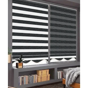 Binbir Perde Siyah-Gri Kırçıllı Boncuklu Zebra Perde