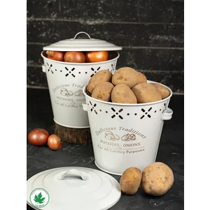 Lin Metal Ikili Set Metal Patates Soğanlık, Patates Soğan Kovası, Saklama Kabı, Patates Soğan Sepeti (Traditions Baskılı) Beyaz
