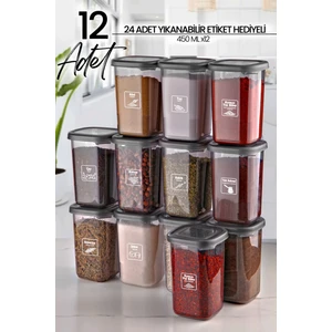 Kitchen Life 12'Li Etiketli Modernity Etiketli Kare Baharatlık Takımı 450 Ml - Erzak Saklama Kabı Seti