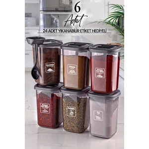 Kitchen Life 6'lı Azure Etiketli ve Kendinden Kaşıklı Baharatlık Seti - Baharatlık Takımı