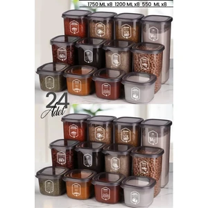 Kitchen Life Etiketli 24'lü Antrasit Square Kare Saklama Kabı Seti (1.75LTL+1.2LT+0,55) Etiketi Erzak Saklama