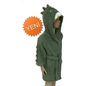 %100 Pamuk Çocuk Bornoz Yeşil Dinozor
