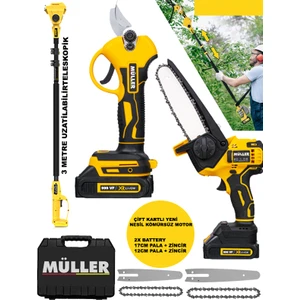 Germany 999 Vf 20 Ah Çift Kartlı 2 Akülü Şarjlı Ağaç Dal Kesme ve Budama Makası Teleskopik Set