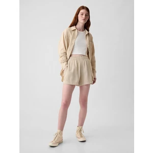 Kadın Bej Crinkle Gauze Pull-On Şort