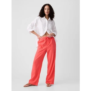 Kadın Kırmızı Keten Karışımlı Wide-Leg Pull-On Pantolon