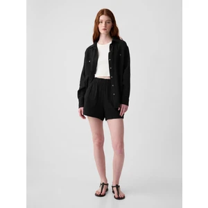 Kadın Siyah Crinkle Gauze Pull-On Şort