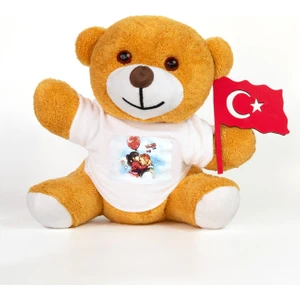 23 Nisan Kutlu Olsun Tişörtlü & Elinde Bayraklı Şirin Ayıcık