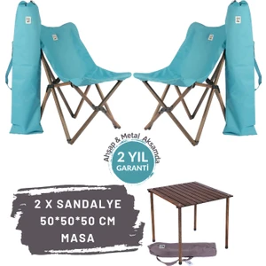Bag The Joy Ahşap Katlanır Masa Sandalye Seti Antrasit -Turkuaz Kılıf 50X50X50 Antrasit Masa