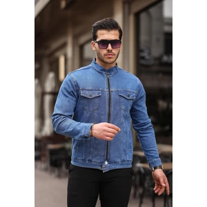 Mavi Renk Fermuarlı Erkek Kot Ceket