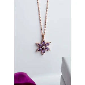 Else Silver 925 Ayar Gümüş Mor Nergis Çiçeği Kolye