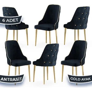 Concept Krax Serisi  Babyface Kumaş Yemek Odası Sandalyesi Gold Metal Ayak 6 Adet Sandalye
