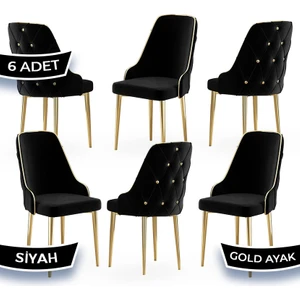 Concept Krax Serisi 1.sınıf Babyface Kumaş Yemek Odası Sandalyesi Gold Metal Ayak 6 Adet Sandalye