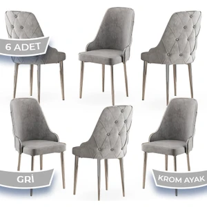 Concept Krax Serisi  Babyface Kumaş Yemek Odası Sandalyesi Gümüş Metal Ayak 6 Adet Sandalye