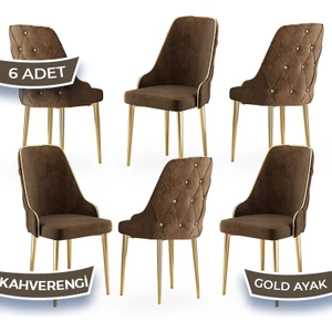 Concept Krax Serisi  Babyface Kumaş Yemek Odası Sandalyesi Gold Metal Ayak 6 Adet Sandalye