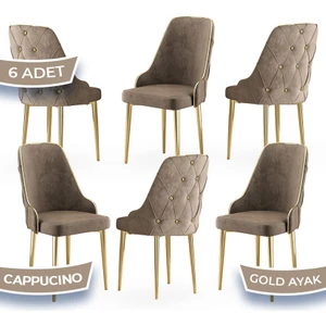 Concept Krax Serisi  Babyface Kumaş Yemek Odası Sandalyesi Gold Metal Ayak 6 Adet Sandalye