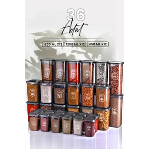 Kitchen Life 36'lı Etiketli Modernity Kare Erzak Saklama Kabı Seti (1750ML X12 -1200ML X12 - 450ML X12)