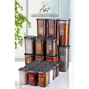 Kitchen Life 24'lü Etiketli Modernity Kare Erzak Saklama Kabı Seti (1750ML X6 - 1200ML X6 - 450ML X12) Baharatlık