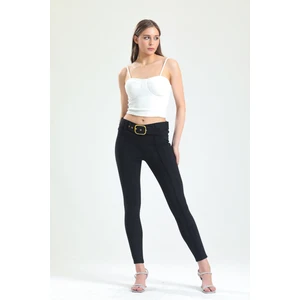 Kemerli Dar Paça Süet Tayt| TYT32569 Siyah