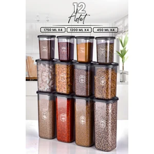 Kitchen Life 12'li Etiketli Modernity Kare Erzak Saklama Kabı Seti (1750ML X4- 1200ML X4 - 450ML X4 ) Baharatlık