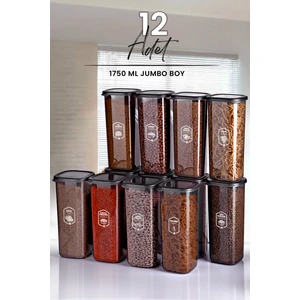 Kitchen Life 12'li Jumbo Boy Etiketli Square Kare Erzak Saklama Kabı Seti 1750 ml - Sert Kapak Büyük Kavanoz