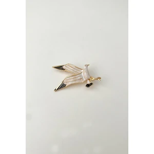Siyah Beyaz Mineli Kuş Broş (Ölçü:3,5cm)