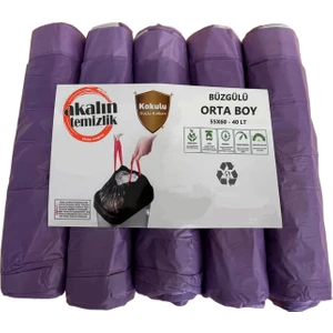 Akalın Büzgülü Lavanta Kokulu Orta Boy Çöp Torbası 55X60 cm 5 Rulo