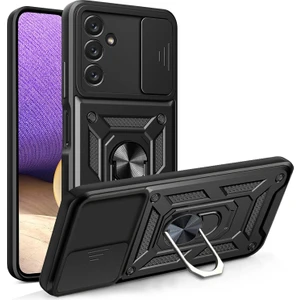 Case 4u Samsung Galaxy A25 Kılıf Ultra Korumalı Yüzüklü Manyetik Kamera Korumalı Sürgülü Vega Kapak Siyah