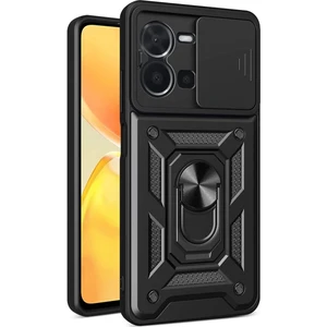 Case 4u Vivo Y35 Kılıf Ultra Korumalı Yüzüklü Manyetik Sürgülü Vega Kapak Siyah