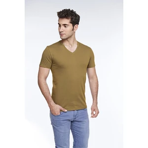Erkek Pamuk V-Yaka Kısa Kollu Renkli Tişört Olive Branch 422