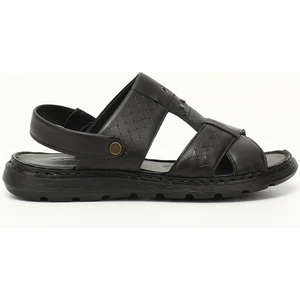 Erkek Siyah Hakiki Deri Comfort Sandalet