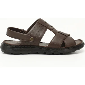 Erkek Kahverengi Hakiki Deri Comfort Sandalet
