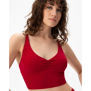 Ayma Active Kırmızı EcoVero Viskoz, Ayarlanabilir Çapraz Askılı, Göğüs Pedli, V Yaka, Ön Büzgülü Askılı Büstiyer