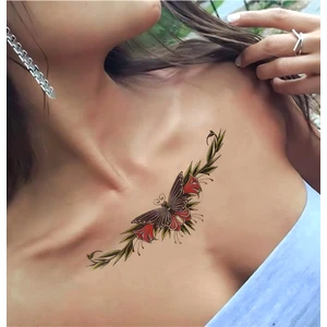 Bear & Pear Kelebek Motifli Göğüs ve Bel Geçici Dövme Tattoo