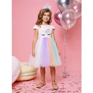 Buse & Eylül Bebe Pembe Unicorn Taçlı Kız Çocuk Parti Elbisesi