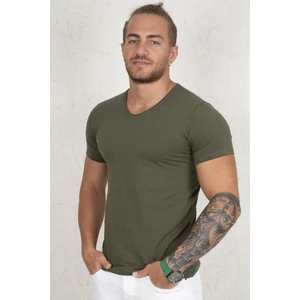 V Yakalı Likralı Dar Kesim Erkek Düz T-Shirt 1801165