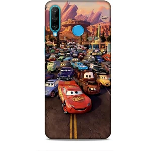 Huawei P30 Lite Kılıf Animasyon 30 Arabalar Kenarları Şeffaf Kapak