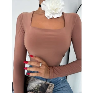 MST Clothing Kadın Sandy Kumaş Kare Yaka Uzun Kollu Body