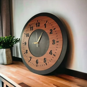 AA Shop Ahşap Ceviz Mobilya Siyah Renk Sade Sayılı Hediyelik Sessiz Duvar Saati 50CM