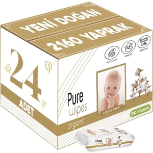 Pure Baby Islak Havlu Mendil 90 Yaprak Yenidoğan Organic Pamuklu (24 Lü Set) 2160 Yaprak Plstk Kapak