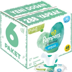 Pampers Harmonie Islak Havlu Mendil Aqua Pure 48 Yaprak 6 Lı Set (288 Yaprak) Organik Pamuk