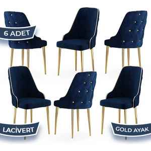 Concept Krax Serisi  Babyface Kumaş Yemek Odası Sandalyesi Gold Metal Ayak 6 Adet Sandalye