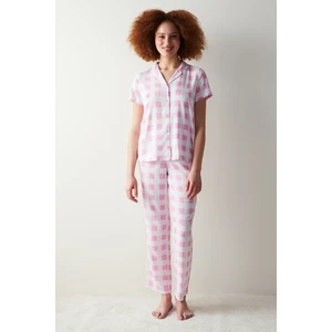 Gingham Pembe Gömlek Pantolon Pijama Takımı