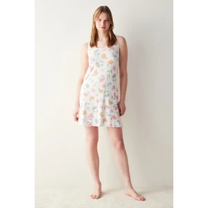 Flora Printed Kırık Beyaz Gecelik